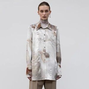 Unique Marble Print Tie-Dry Button-Up Shirt | Size L | Artistic Pattern